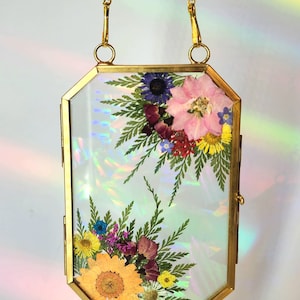 Wild and Free- Fractal Floral Suncatcher - Real Pressed Flowers - Rainbow Prism Light Refraction -  Moving Shadow & Light Art-