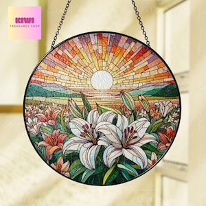 Lily Flower GLASS Suncatcher Hanging, 30th Anniversary Flower glass, Window hanging, Lily lover gift, Lily Flower suncatcher