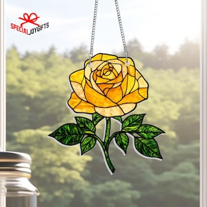Yellow Rose Suncatcher Window Hanging, Floral Home Decor Gift for Garden Lovers, Mother's Day Gift For Mom, Floral Gift For Women