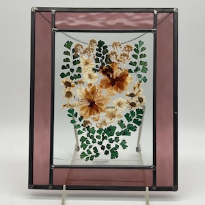 Vintage Wildflower and Co. Stained Glass Suncatcher with Dried Pressed Flowers and Leaves