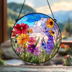 Wildflower Glass Suncatcher, Wildflower Acrylic Window Hanging Decor, Florist Gift, Gift for Flower Lover, Sun Catcher Gift for Mom, Grandma