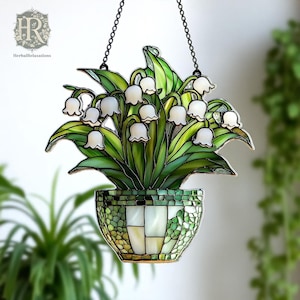 Lily of the Valley Flower Vase Suncatcher – Acrylic Window Hanging, May Birth Month Flower, Floral Window Decor
